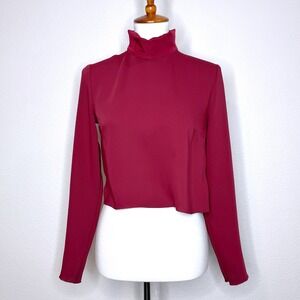 BABATON Turtleneck Cropped Blouse XS Burgundy Dk Red Office Career Wear Business